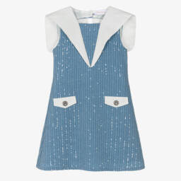 EIRENE-Girls Blue Sequinned Sailor Dress | Childrensalon