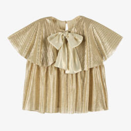 EIRENE-Girls Gold Plissé Blouse | Childrensalon