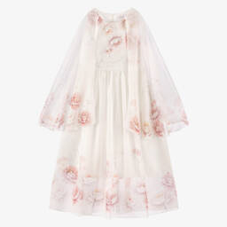 EIRENE-Girls Ivory & Pink Floral Chiffon Maxi Dress | Childrensalon