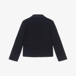 EIRENE-Girls Navy Blue Tweed Blazer with Tartan Collar | Childrensalon