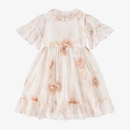 EIRENE-Girls Pale Pink Floral Chiffon & Diamanté Dress | Childrensalon