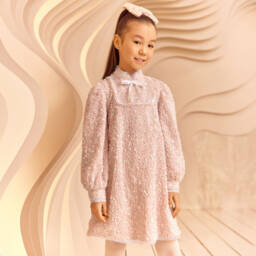 EIRENE-فستان بنات كريب وترتر لون زهري | Childrensalon