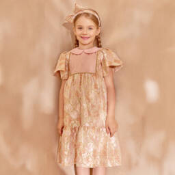 EIRENE-Girls Pink & Gold Brocade Dress | Childrensalon