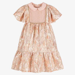 EIRENE-Girls Pink & Gold Brocade Dress | Childrensalon