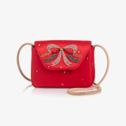 Girls Red Sequinned Shoulder Bag with Bow Motif (14cm)