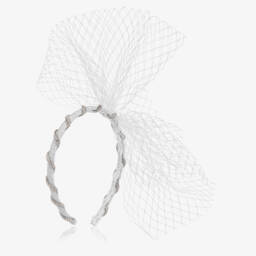 EIRENE-Girls Silver Diamanté Hairband with Net Bow | Childrensalon