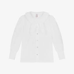 EIRENE-Girls White Cotton Blouse with Sash Tie | Childrensalon