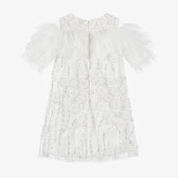EIRENE-Girls White Sequin & Floral Tulle Dress  | Childrensalon