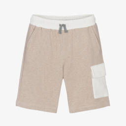 Шорты бежевые из хлопкового трикотажа с кремовым карманом для мальчиков