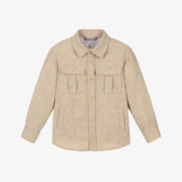 Eleventy-Boys Beige Herringbone Wool Mix Overshirt | Childrensalon