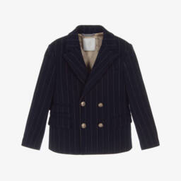 Boys Blue Pinstripe Double Breasted Blazer