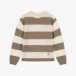 Boys Ivory & Beige Stripe Wool & Cashmere Sweater