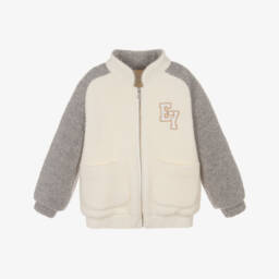 Eleventy-Boys Ivory & Grey Sherpa Fleece Jacket | Childrensalon