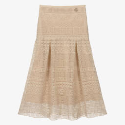 تنورة قطن دانتيل غيبور لون بيج للبنات