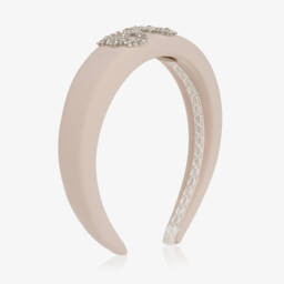 Girls Beige Crêpe Hairband with Sparkly Bow