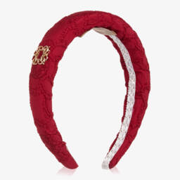 Piccola Speranza-Girls Red Pleated Velvet Dress with Lace Trim | Childrensalon