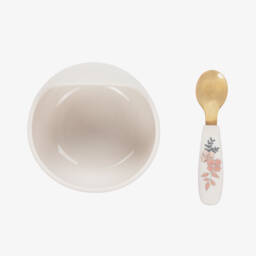 Elodie-Baby Girls Ivory Floral Feeding Bowl & Spoon Set | Childrensalon