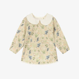 Elodie-Beige Apron Bib with Forest Print | Childrensalon