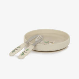 Elodie-Beige Bunny Darling Plate & Cutlery Set | Childrensalon