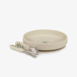 Elodie-Beige Bunny Darling Plate & Cutlery Set | Childrensalon