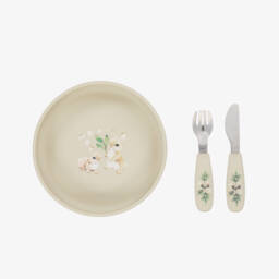 Elodie-Beige Bunny Darling Plate & Cutlery Set | Childrensalon