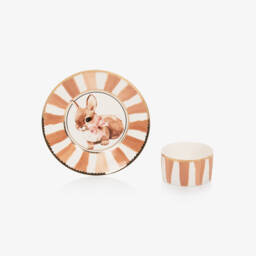 Elodie-Brown & White Porcelain Bunny Darling Plate & Bowl Set | Childrensalon