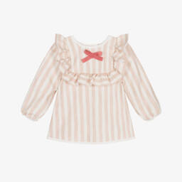 Elodie-Girls Pink & Ivory Stripe Apron Bib | Childrensalon