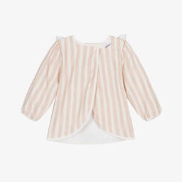 Elodie-Girls Pink & Ivory Stripe Apron Bib | Childrensalon