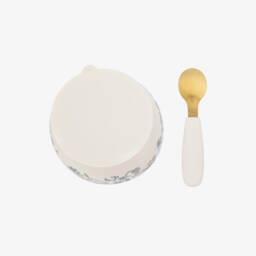 Elodie-Ivory & Blue Leopard Print Feeding Bowl & Spoon Set | Childrensalon