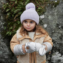 Elodie-Silver Faux Leather Mittens | Childrensalon