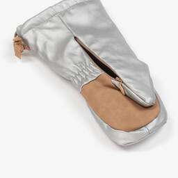 Elodie-Silver Faux Leather Mittens | Childrensalon
