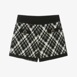 Girls Black & Ivory Woven Check Shorts