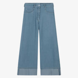 couture by Elsy-Girls Blue Wide Leg Chambray Trousers  | Childrensalon