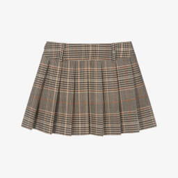 Elsy-Girls Brown Houndstooth Check Pleated Skirt | Childrensalon