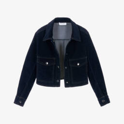 Elsy-Girls Dark Blue Flocked Denim Jacket | Childrensalon