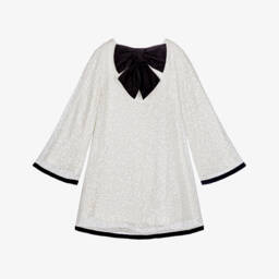 Elsy-فستان مزين بالترتر وفيونكة تفتا سوداء لون عاجي | Childrensalon