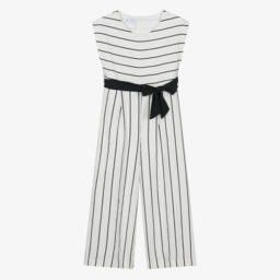 Elsy-Girls White & Black Striped Jumpsuit | Childrensalon