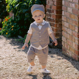 Emile et Rose-Baby Boys Beige Cotton Pinstripe Shorts Set | Childrensalon