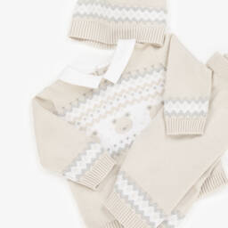 Emile et Rose-Baby Boys Beige Cotton Teddy Bear Trouser Set | Childrensalon