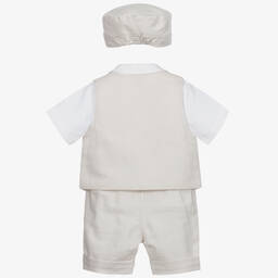Emile et Rose-طقم شورت قطن وكتان لون بيج وعاجي للمواليد | Childrensalon