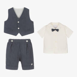 Emile et Rose-طقم شورت قطن مقلم لون كحلي وعاجي للمواليد | Childrensalon