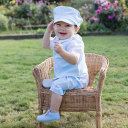 Emile et Rose-بدلة جيليه قطن وكتان لون أزرق للمواليد | Childrensalon