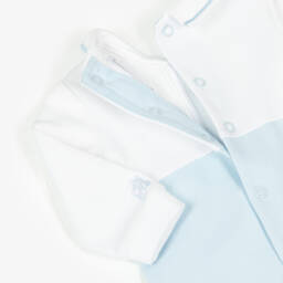 Emile et Rose-Baby Boys White & Blue Cotton Dungaree Romper | Childrensalon