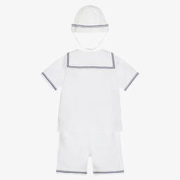 Emile et Rose-طقم شورت قطن وكتان لون أبيض للمواليد | Childrensalon