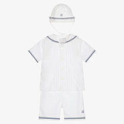 Emile et Rose-طقم شورت قطن وكتان لون أبيض للمواليد | Childrensalon