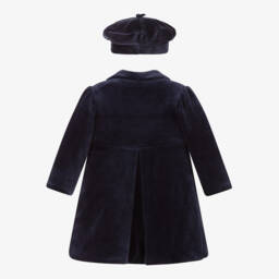 Emile et Rose-Baby Girls Blue Velour Coat & Hat Set | Childrensalon