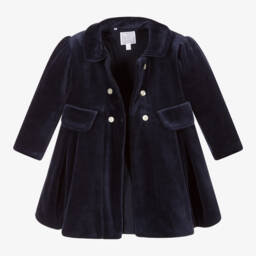 Emile et Rose-Baby Girls Blue Velour Coat & Hat Set | Childrensalon