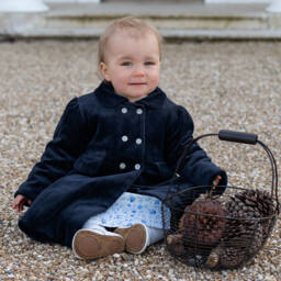 Emile et Rose-Baby Girls Blue Velour Coat & Hat Set | Childrensalon