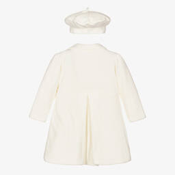 Emile et Rose-طقم معطف وقبعة قطيفة لون عاجي للمولودات | Childrensalon