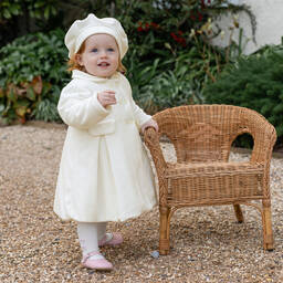 Emile et Rose-طقم معطف وقبعة قطيفة لون عاجي للمولودات | Childrensalon